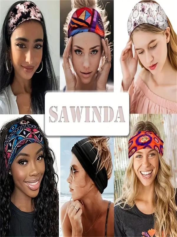 Boho Style Floral Print Knot Design Hair Band, High Stretch Hair Tie for Women & Girls, Minimalist Headwear Suitable for Outdoor Sports