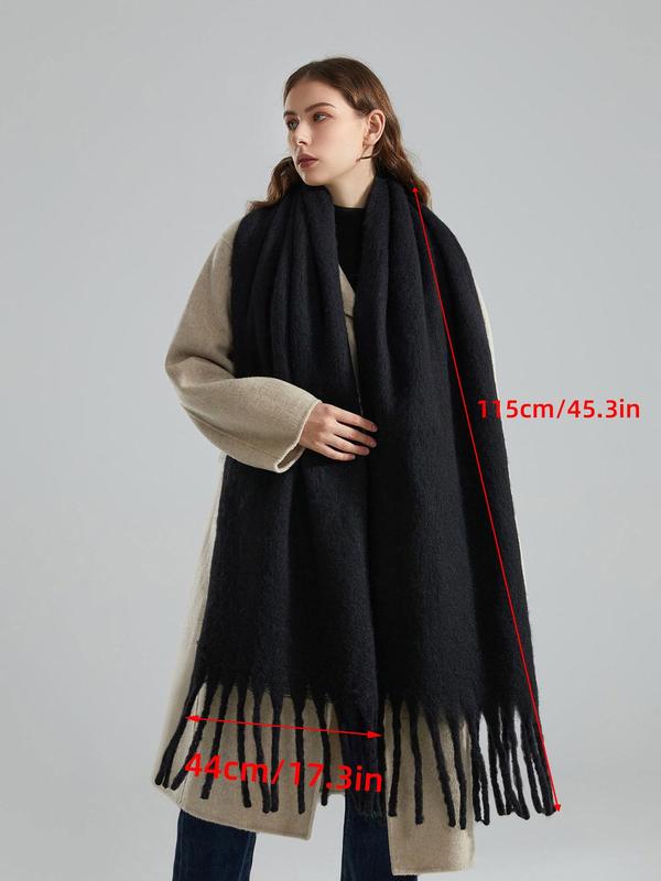 Solid Color Tassel Decor Shawl, Casual Soft Warm Thick Scarf for Women & Men, Fashion Accessories for Fall & Winter