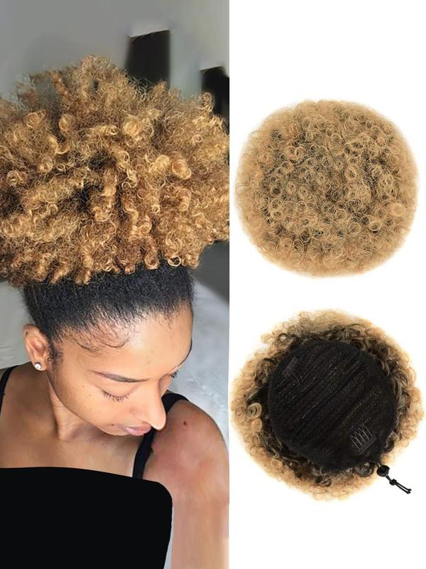 8inch Coily Hair Bun Ponytail Extension, 2024 Natural Fluffy Hair Buns with Hair Clips & Drawstring Design, Summer Easy Glueless Wearing Hair Extensions for Daily & Party Hairstyle Hair Accessories