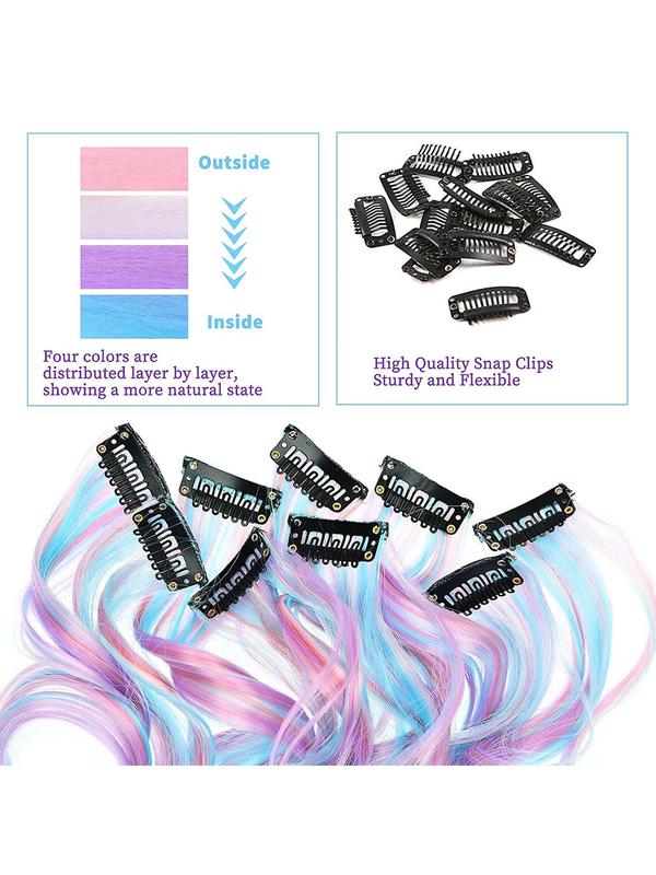 10pcs 22 Inch Colorblock Ponytail Extension, Heat Resistant Synthetic Clip-in Hair Extension For Women