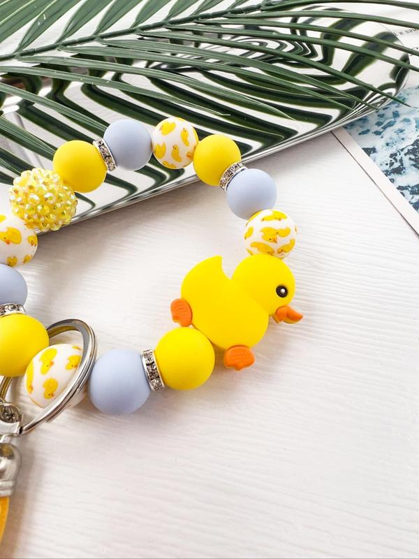 Cute Duck Decor Beaded Keychain, Tassel Decor Duck Pattern Wristlet Keychain, Fashion Accessories for Women & Men, Trendy All-match & Exquisite Keychain for Gift