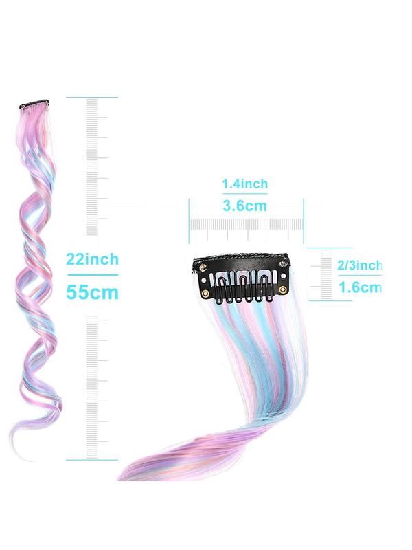 10pcs 22 Inch Colorblock Ponytail Extension, Heat Resistant Synthetic Clip-in Hair Extension For Women