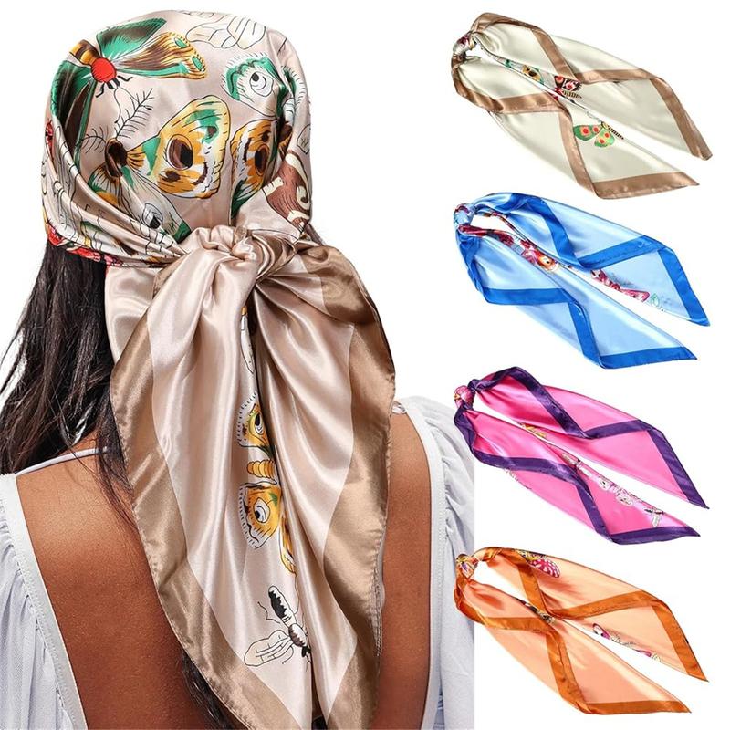 4-piece suit 35'' Printed Large Square Satin Head Scarf Neck Scarves for Women Silk Like Neck Hair Kerchief Bandanas Sleeping Head Wraps Hair Band Headscarf Man Hair Accessories