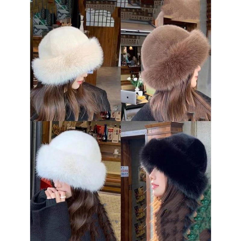 1pc Women Winter Furry Hat, European & Korean Style Warm Headwear, Solid Color Cute & Versatile, Thicker Design