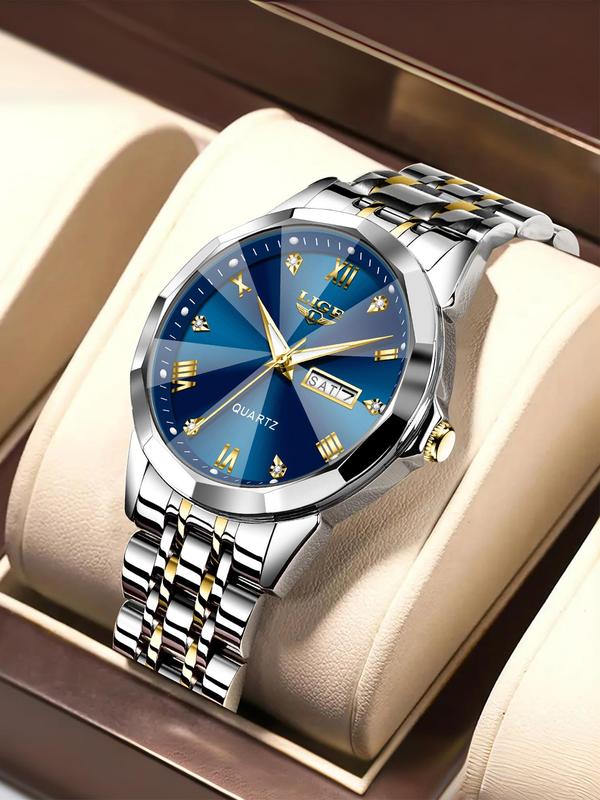 Men's Business Fashion Classic Design Stainless Steel Quartz Watch for Gift, Fashion Men Watch for Party, Daily Clothing Decor, Trendy  Watch for Birthday Gift with Box