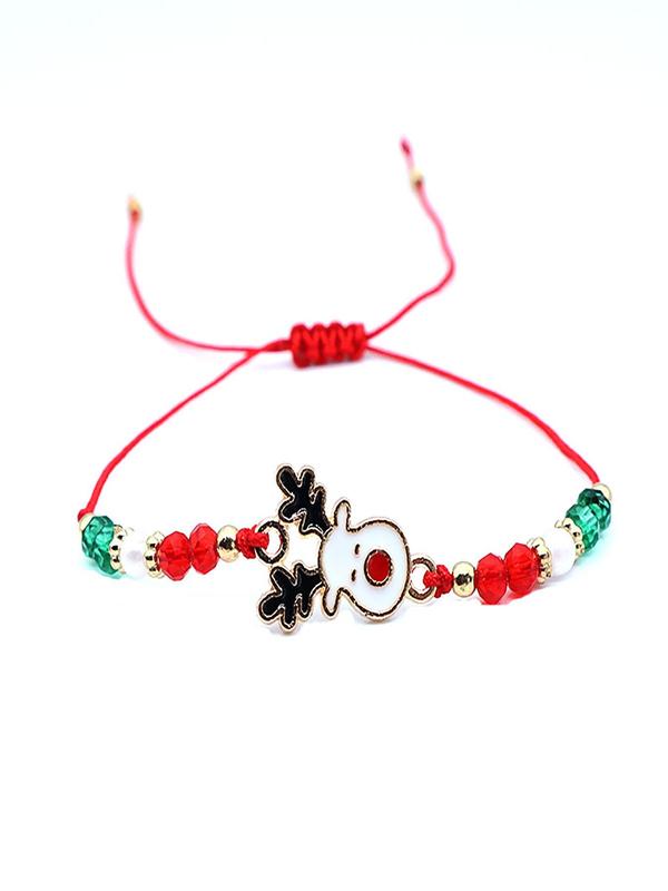 Christmas Themed Drawstring Bracelets, Cute Reindeer & Snowman & Christmas Tree Charm Bracelets, Fashionable Jewelry for Women & Men