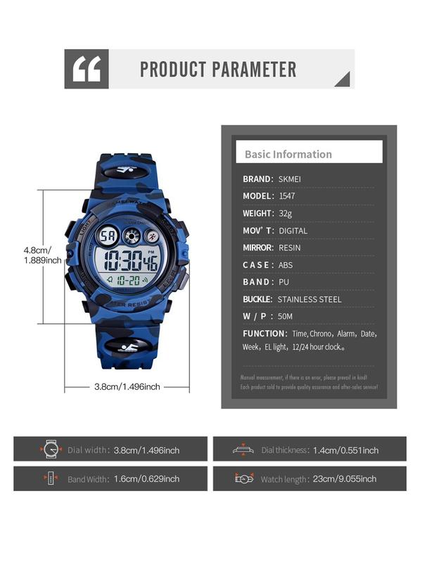 Fashion Camo Pattern Digital Watch with Date & Week & Led Display, Casual Sporty Digital Watch with Luminous Dial & Alarm Function, Waterproof Watch for Men with Box