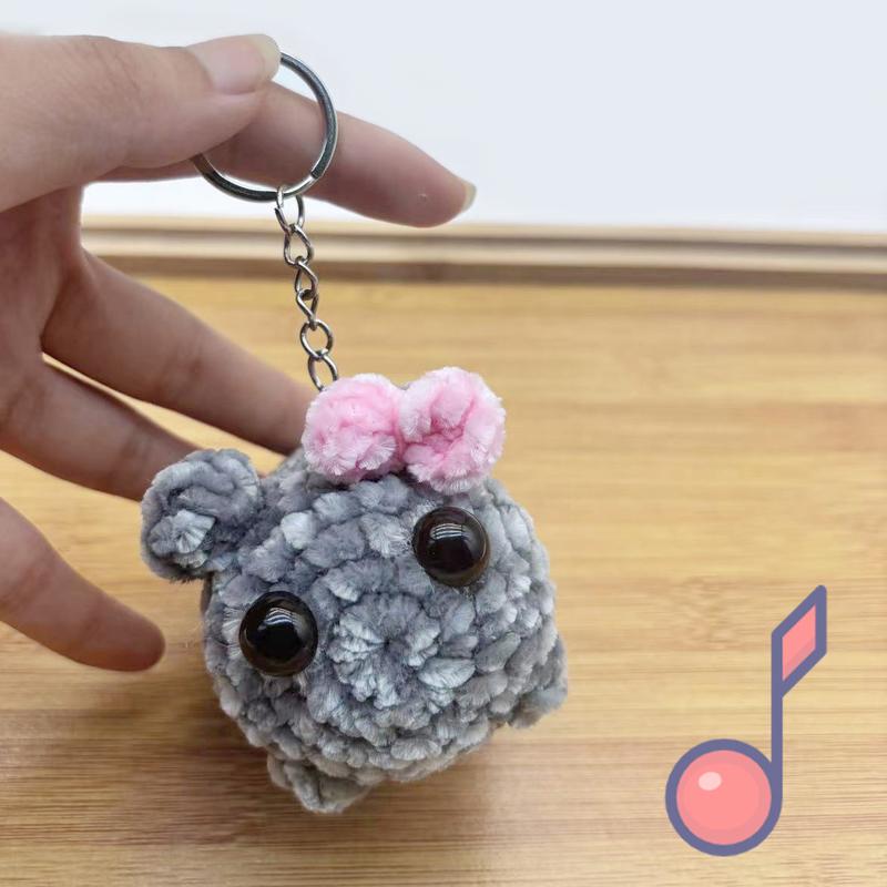 Sad Hamster Meme Plush with Sound Keychain,Crochet Handmade Musical Sad Hamster Knitting Doll,  Cute Handwoven Doll Tiny Stuffed Animal,  Unique Perfect  Gift for Kids Adults Girlfriend christmas gift ideas