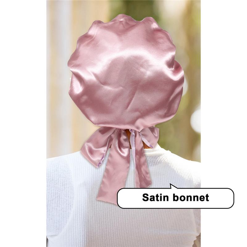 Double-Layer Solid Color Satin Bonnet Silk Like Texture Sleeping Cap for Women Curly Hair Wrap Adjustable Reversible with Tie Band Nightcap Bonnets