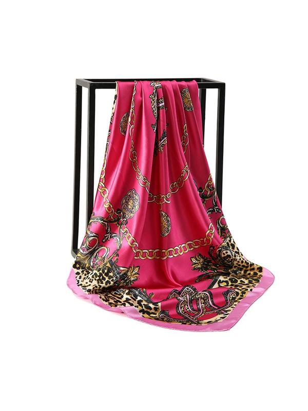 Women's Fashion Chain Print Square Scarf, Elegant Soft Colorful Printed Bandana for All Seasons, Women's Headscarf for Daily Wear