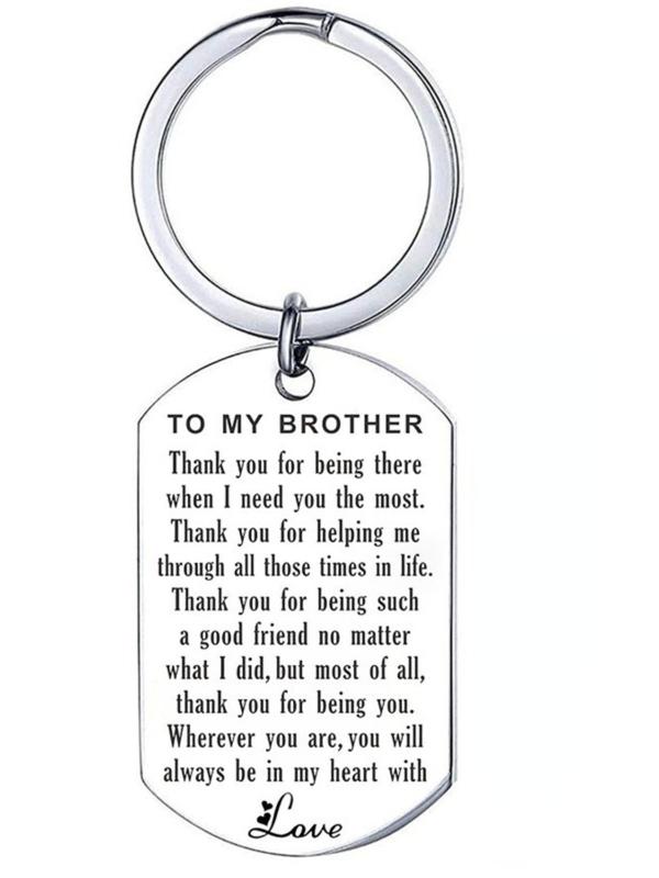 Stainless Steel Keychain, Letter Pattern Keychain for Brother, Inspirational Family Gifts, Sweet 16th 18th Birthday Graduation Gift for Teen Boys