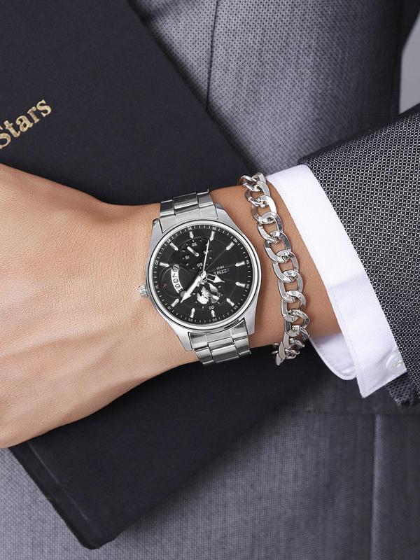 Men's Business Fashion Round Dial Analog Quartz Watch with Date Function, Fashion Watch for Party, Daily Decor, Trendy All-match & Exquisite Watch for Birthday Gift