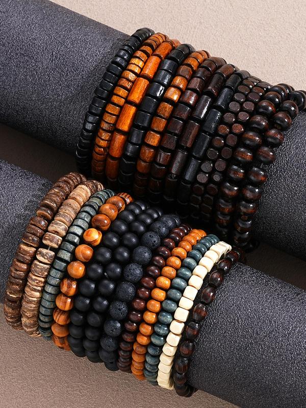 Men's Fashion Jewelry Set, Casual Beaded & Braided Bracelet & Cross Necklace & Ring, Daily Clothing Decor, Trendy All-match & Exquisite Jewelry Set for Gift