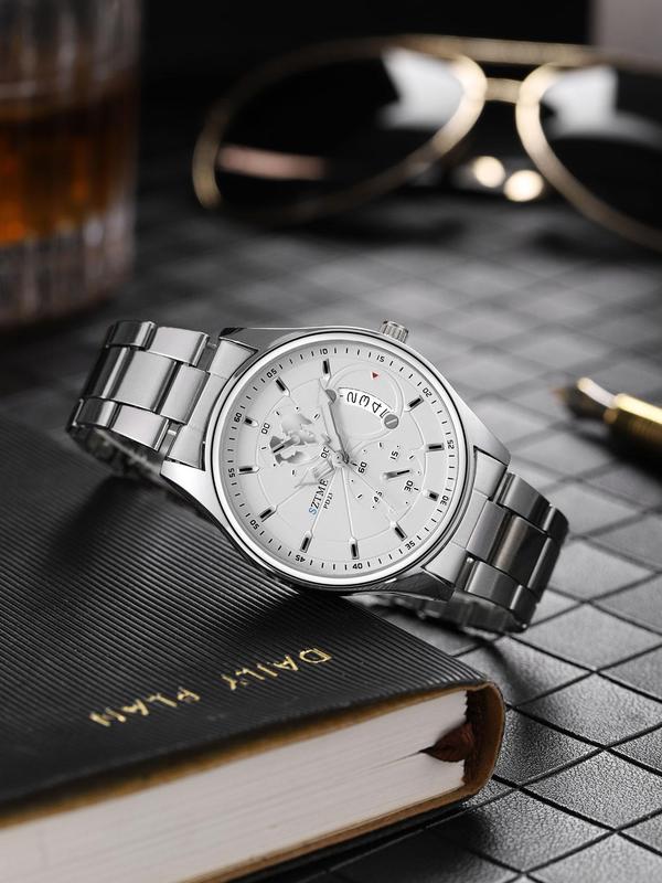 Men's Business Fashion Round Dial Analog Quartz Watch with Date Function, Fashion Watch for Party, Daily Decor, Trendy All-match & Exquisite Watch for Birthday Gift