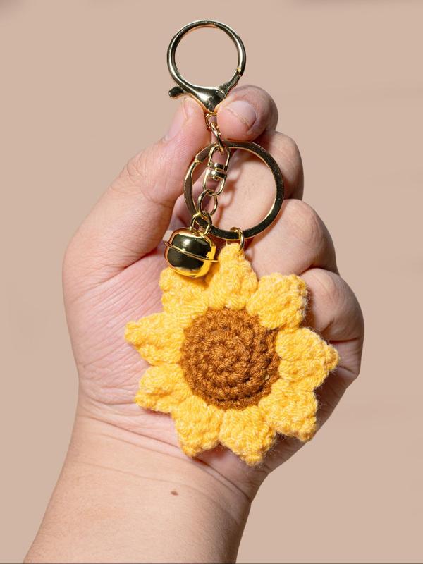 Cute Sunflower & Orange Design Keychain, Handmade Knitted Keychain for Women & Men, Fashion Accessories for Bag, Car Key, Backpack Decoration