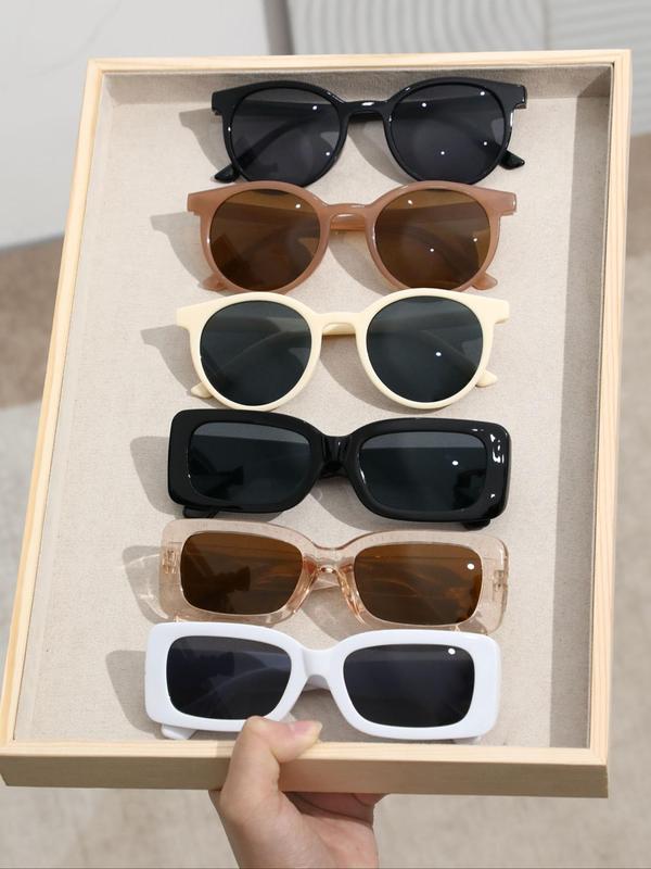 Simple Plain Color Sunglasses (6 Pairs), Trendy Casual Sunglasses for Everyday Use, Fashion Accessories for Outdoor Activities