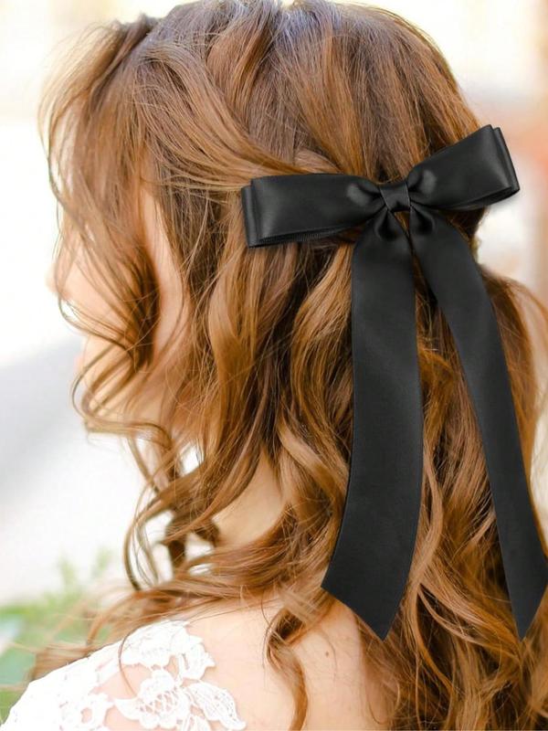 Solid Color Bow Decor Hair Clip, Elegant Hair Accessories for Women & Girls, Minimalist Headwear Suitable for Thick Hair