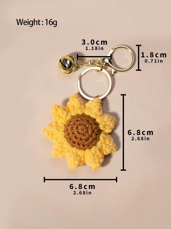 Cute Sunflower & Orange Design Keychain, Handmade Knitted Keychain for Women & Men, Fashion Accessories for Bag, Car Key, Backpack Decoration