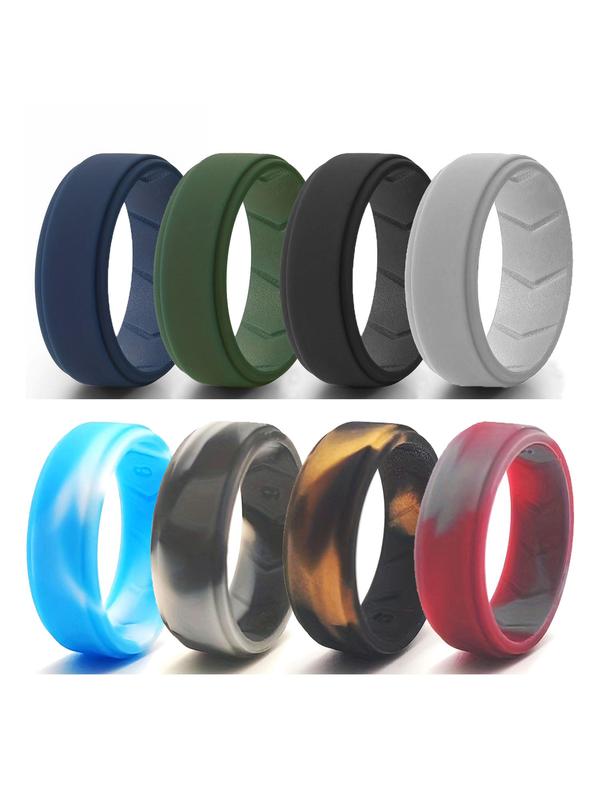 Men's Silicone Ring, Soft Camo & Plain Color Silicone Ring, Suitable for Outdoor Fitness, Running, Hiking, Camping, Perfect for Men's Daily Accessories