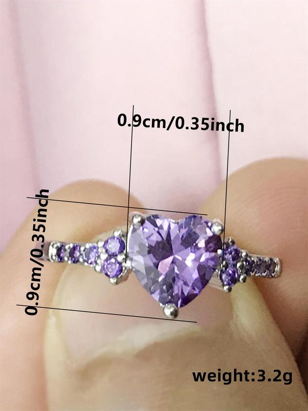 Women's Elegant Rhinestone Decor Heart Design Wedding Ring, Trendy Exquisite Engagement Ring, Chic Luxury Jewelry As Gift for Girlfriend