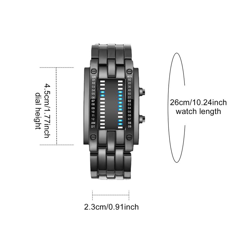 SMelody Fashion Mens Binary Sports Watch Digital LED Matrix Waterproof Outdoor Casual Black Bracelet Square Blue Backlit Watches