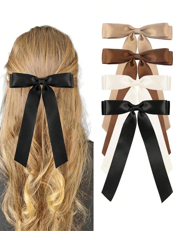 Solid Color Bow Decor Hair Clip, Elegant Hair Accessories for Women & Girls, Minimalist Headwear Suitable for Thick Hair