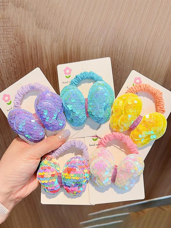 5pcs set Color Cute Butterfly Design Hair Tie, Sequin Hair Tie for Gift, Fashion Hair Accessories for Women & Girls