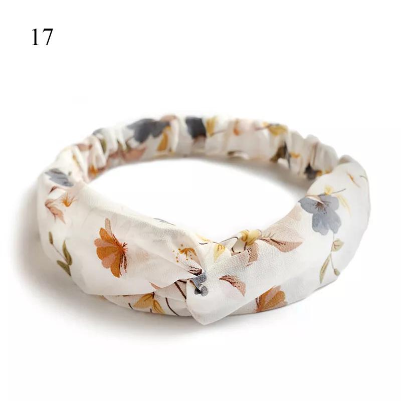 Flower Print Elastic Headband Hairband Cross Turban Bandanas Women Headbands with Twist Knot Boho Head Wrap Elastic