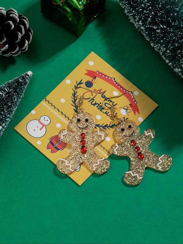 Cute Cartoon Gingerbread Man Design Dangle Earrings, Fashionable Jewelry for Women & Men, Trendy All-match & Exquisite Jewelry for Birthday Gift