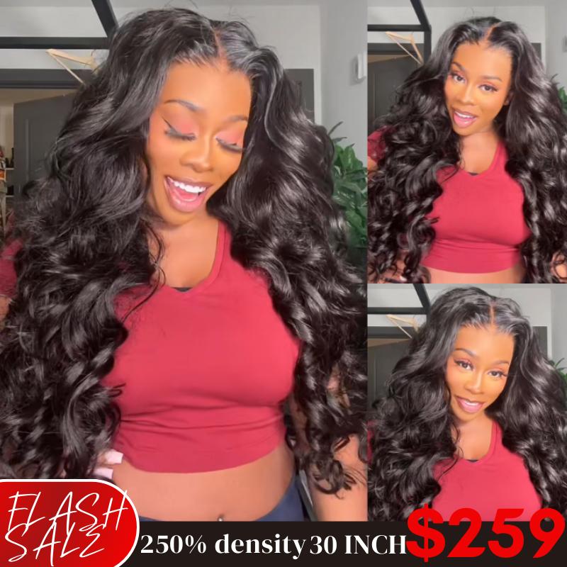 Amanda Hair Glueless Loose Wave Wigs with Curtain Bangs 6x4 Pre-cut Pre bleached Body wave wig 13x4 Lace Frontal Wig For Women