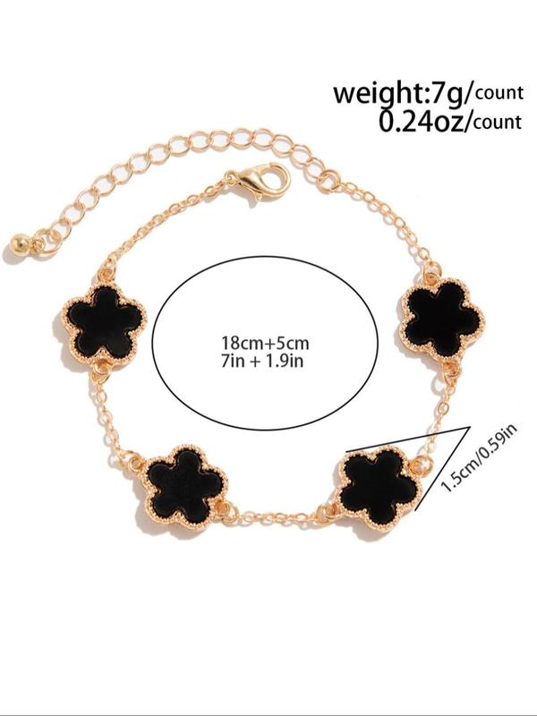 Five-leaf Flower Design Link Bracelet, Fashion Jewelry for Party, Daily Clothing Decor, Trendy All-match & Exquisite Jewelry for Birthday Gift