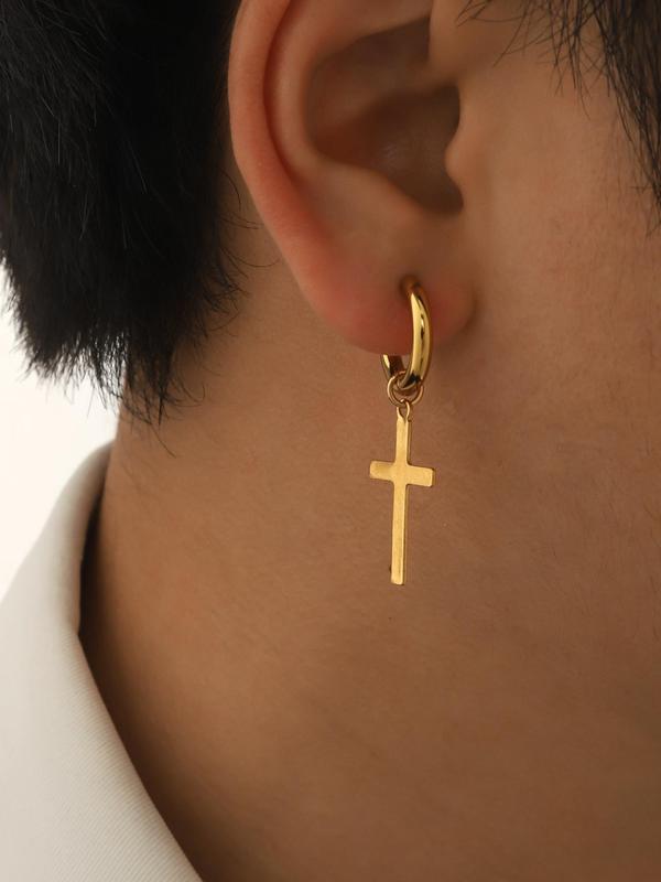 Cross Design Dangle Earrings, Stainless Steel Jewelry for Party, Daily Clothing Decor for Men, Trendy All-match & Exquisite Jewelry for Birthday Gift