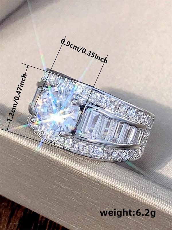 Women's Elegant Rhinestone Decor Wedding Ring, Trendy Exquisite Engagement Ring, Chic Luxury Jewelry As Gift for Girlfriend