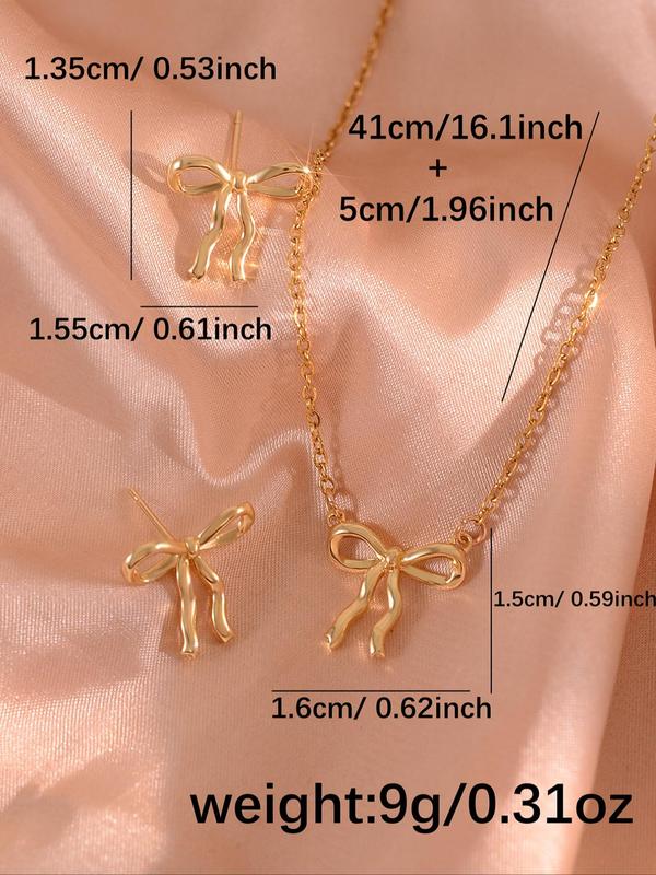 Women's Elegant Bowknot Design Jewelry Set, Exquisite Trendy Pendant Necklace & Earrings, Chic Jewelry Set for Party & Daily Clothing Decor