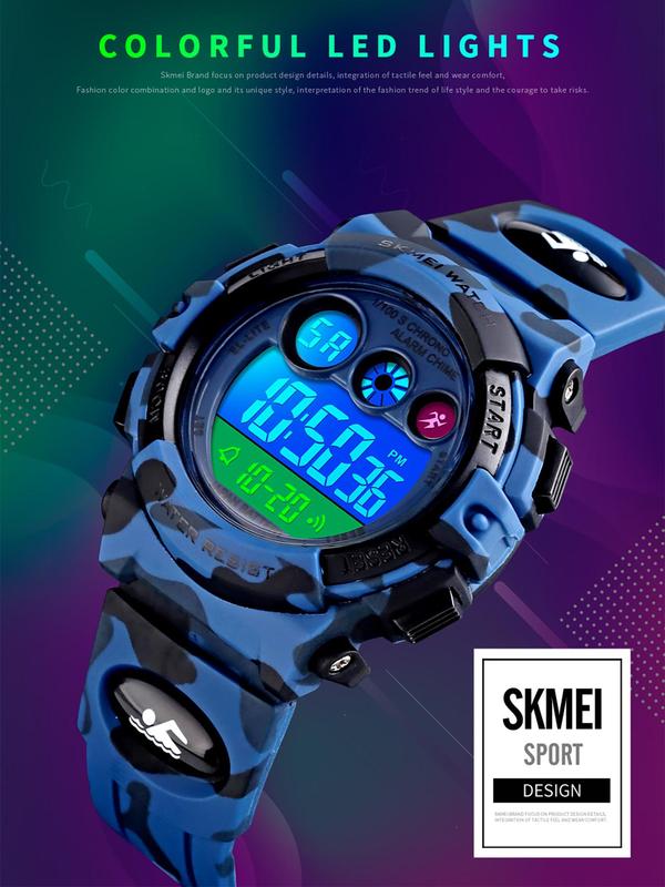 Fashion Camo Pattern Digital Watch with Date & Week & Led Display, Casual Sporty Digital Watch with Luminous Dial & Alarm Function, Waterproof Watch for Men with Box