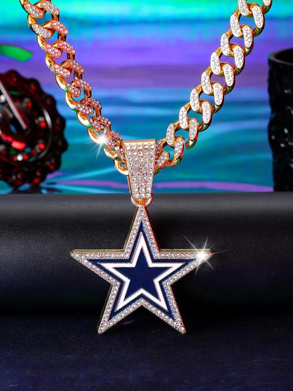 Ice Out Bling Rhinestone Hip Hop Star Charm Pendant Necklace, Durable Adjustable Cuban Chain Necklace, Perfect Gift for Eid, Fall Festival, Birthday, Anniversary, for Fall