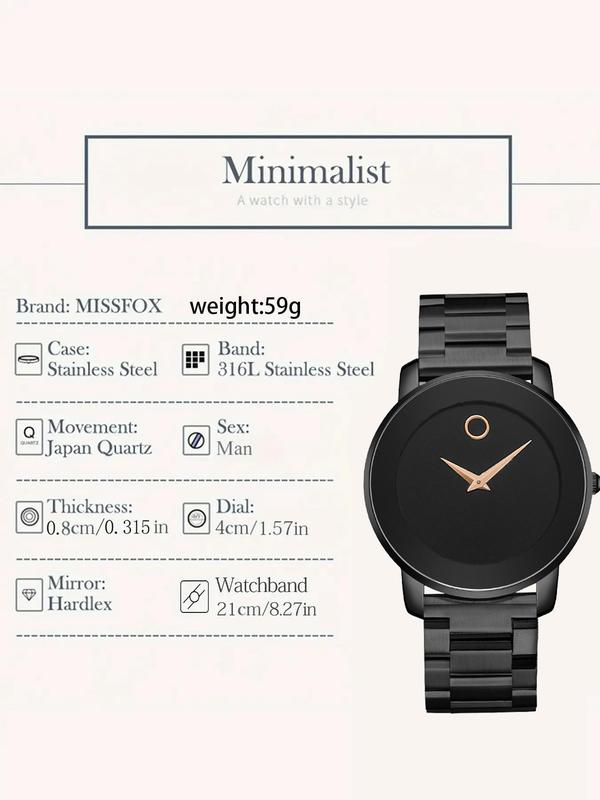 Men's Classic Ultra-thin Round Dial Quartz Watch, Business Fashion Stainless Steel Waterproof Quartz Watch, Trendy All-match Watch for Birthday Gift with Box Watches For Men