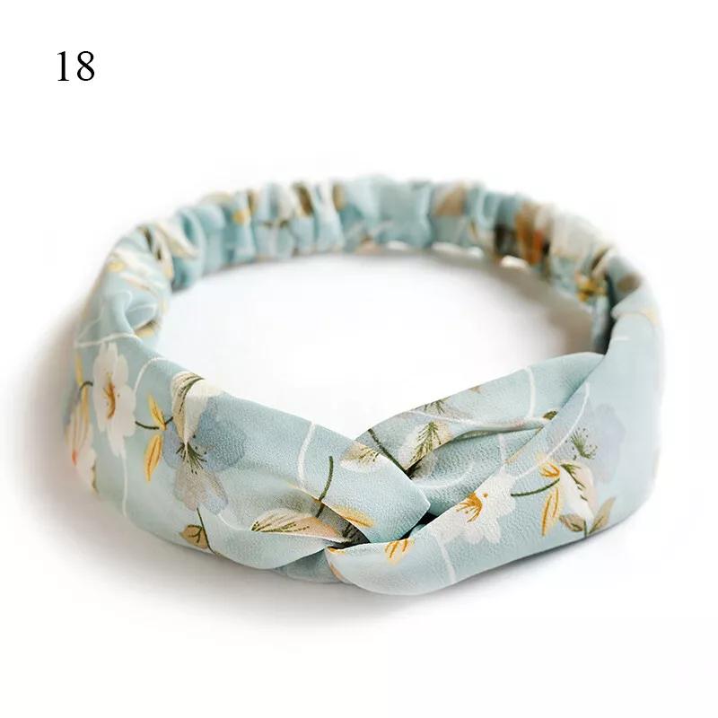 Flower Print Elastic Headband Hairband Cross Turban Bandanas Women Headbands with Twist Knot Boho Head Wrap Elastic