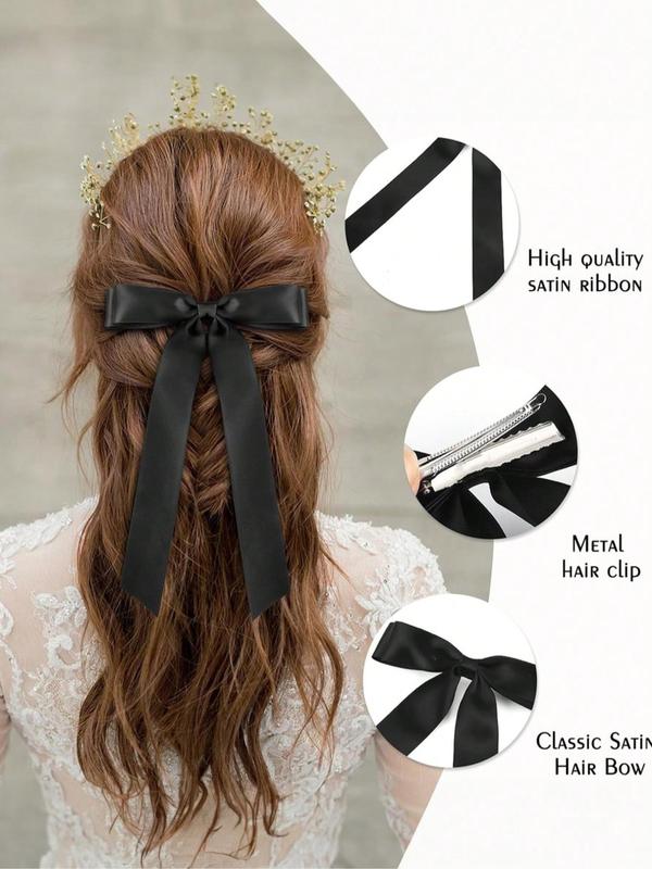 Solid Color Bow Decor Hair Clip, Elegant Hair Accessories for Women & Girls, Minimalist Headwear Suitable for Thick Hair