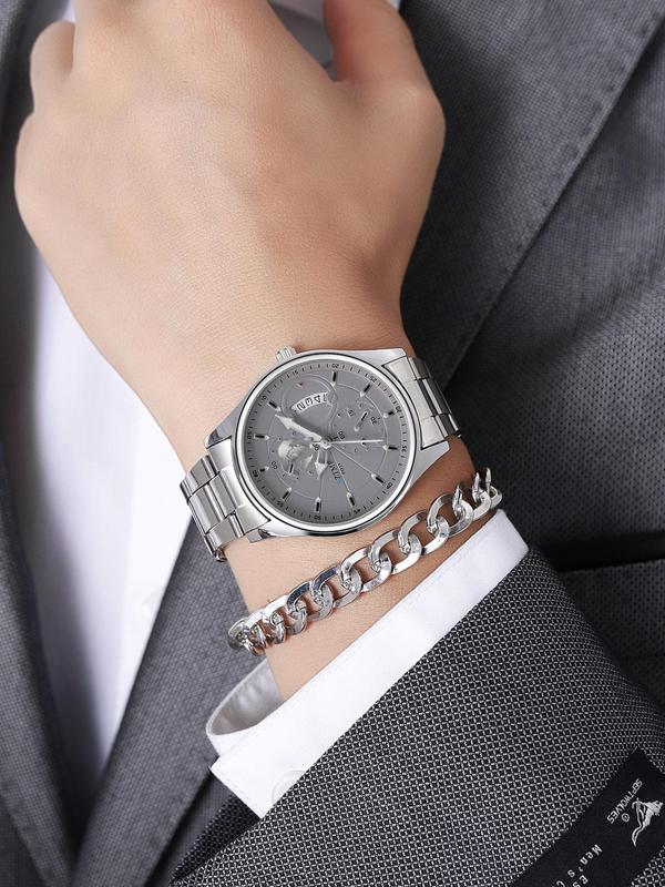 Men's Business Fashion Round Dial Analog Quartz Watch with Date Function, Fashion Watch for Party, Daily Decor, Trendy All-match & Exquisite Watch for Birthday Gift