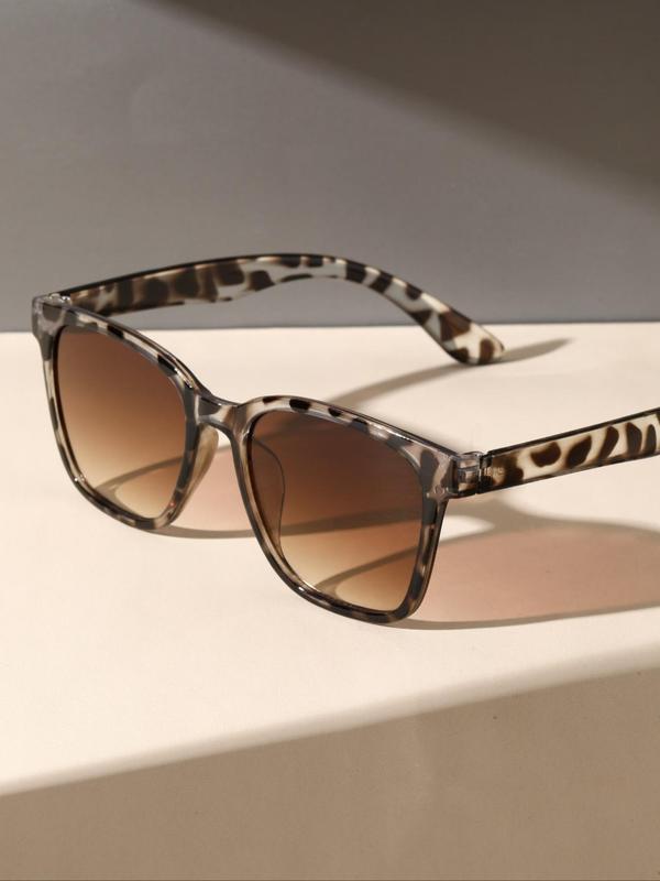 Unisex Vintage Square Frame Tinted Lens Leopard Sunglasses (1 Pair), Trendy Casual Sunglasses for Everyday Use, Fashionable Versatile Accessories for Outdoor Activities