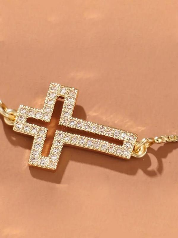 Rhinestone Cross Charm Bracelet, Fashionable Matching Bracelet Jewelry for Women & Men for Party, Daily Clothing Decor Back To School for Fall 2024, Fall Outfits, Fall Freshness