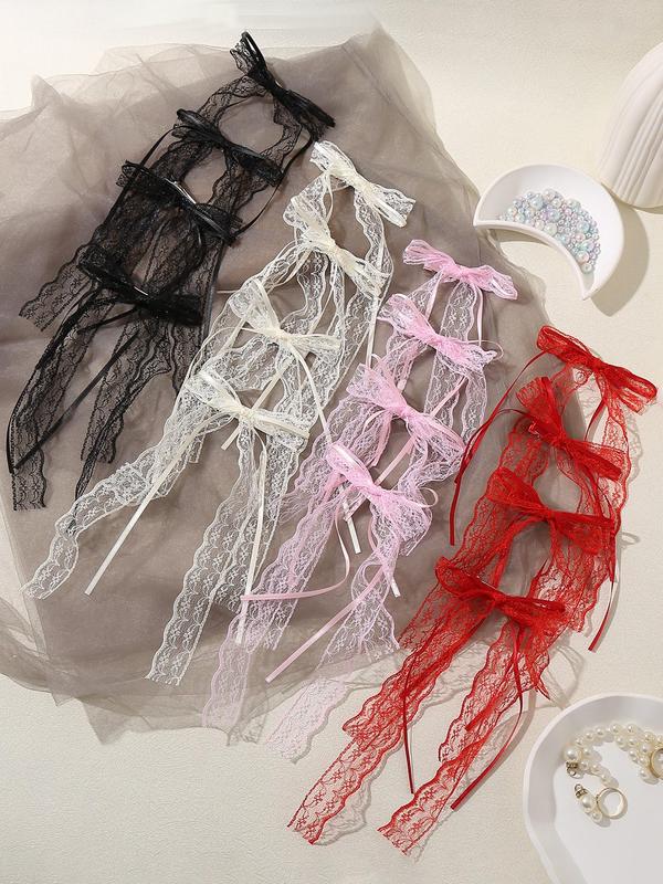 Women's Elegant Contrast Lace Bowknot Design Hair Clips, Cute Trendy Hair Clips, Fashionable Hair Accessories for Women & Girls