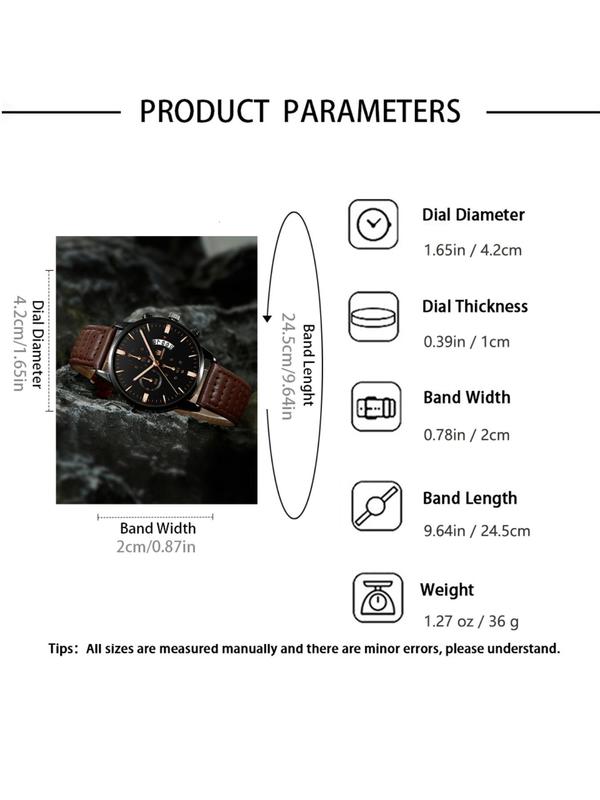 Men's Fashion Trendy Simple Watch Set, Round Dial Quartz Watch & Animal Decor Matching Bracelet Kit, Retro Wristwatch Set As Gift, without Box, Fall Outfits, Earthtone Fall Freshness Gift