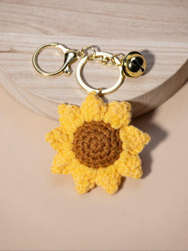 Cute Sunflower & Orange Design Keychain, Handmade Knitted Keychain for Women & Men, Fashion Accessories for Bag, Car Key, Backpack Decoration