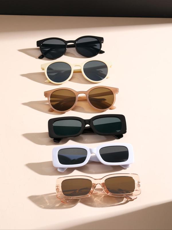 Simple Plain Color Sunglasses (6 Pairs), Trendy Casual Sunglasses for Everyday Use, Fashion Accessories for Outdoor Activities