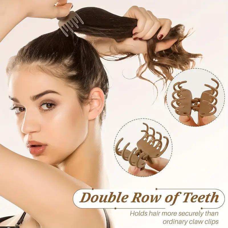 Matte Rectangular & Double Row Teeth Claw Hair Clips, 8 Counts set Hair Styling Claw Clips for Thin & Medium Fine Hair, Anti-slip Chin Clips, Christmas Gift