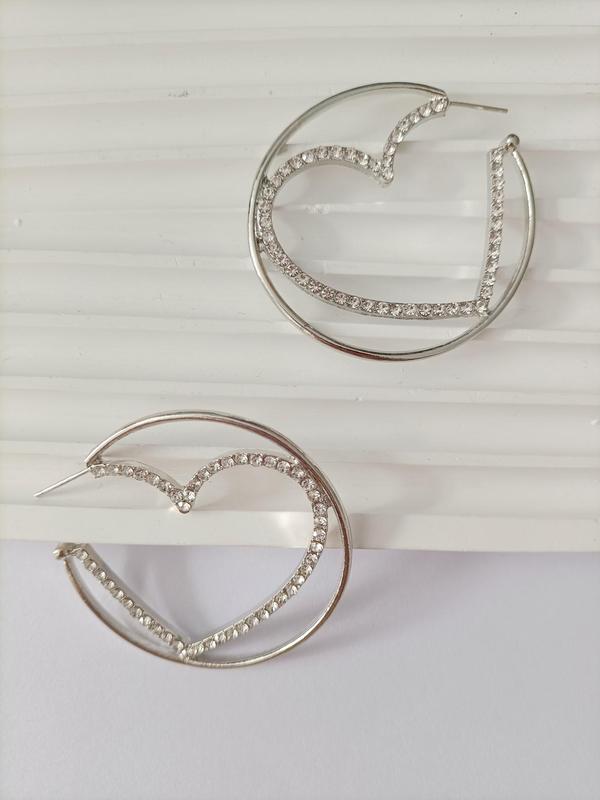 Rhinestone Decorated Heart Design Hoop Earrings, Elegant Fashion Zinc Alloy Jewelry for Women, Evening Party Accessories