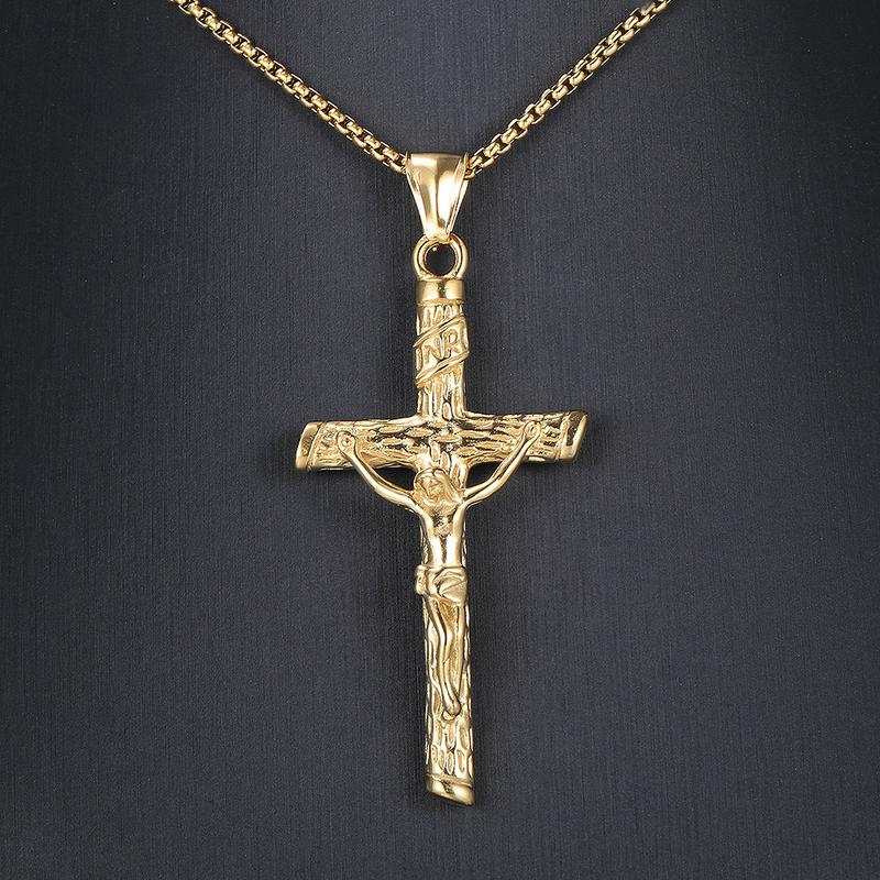 For Men Gold Plated Jesus Christ Crucifix Cross Pendant Necklace 16