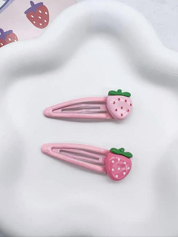 Cute Strawberry Design Hair Clip (4pcs), Fashionable Hair Accessories for Women & Girls, Lovely Hairwear Plain Color Temperament Bangs Clip for Party, Daily Clothing Decor